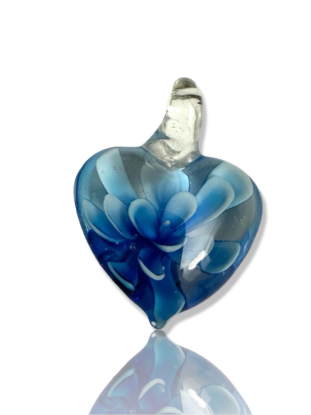 Murano Blue Floral Heart Glass Pendant Necklace